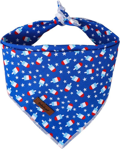 4th of July Dog Bandanas Boy Girl Summer Popsicle Star Cotton Washable Dog Scarf Adjustable Pet Bib Scarves for Small Medium Large Dogs L