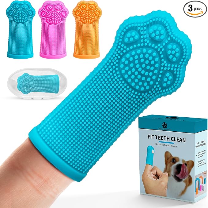Hera Harmony Finger Toothbrush for Dogs & Cats, Soft Silicone Pet Dental Care Brush for Plaque & Tartar Removal, Teeth Cleaning & Gum Massage, Reusable 3 Pack