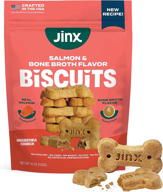 Oven-Baked Salmon Bone Broth Biscuit Dog Treats - Crunchy, All Natural, Superfood-Rich with High-Protein Salmon, Dog Biscuits for Puppies, Adults & Seniors - 16oz