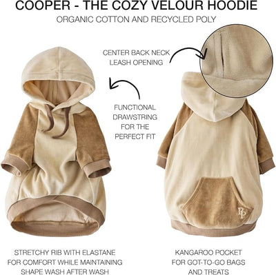 Pet Passion Cooper II Organic Cotton Velour Dog Hoodie Pet Coat for Small, Medium and Large Dogs, Coffee Color Block, Large (40-60 lbs)
