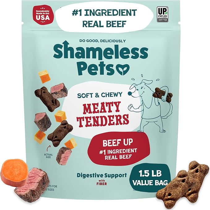 Soft & Chewy Dog Treats, Beef Up Meaty Tenders, 1.5lb – Real Beef is 1st Ingredient – Grain Free, No Corn or Soy – Digestive Support – for Small, Medium & Large Dogs