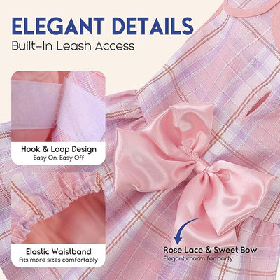 ASENKU Dog Dress Pet Wedding Dress Princess Lace Puppy Birthday Party Outfit Formal Apparel Girl for Small Medium Dogs Cats (XX-Small, Pink Plaid)