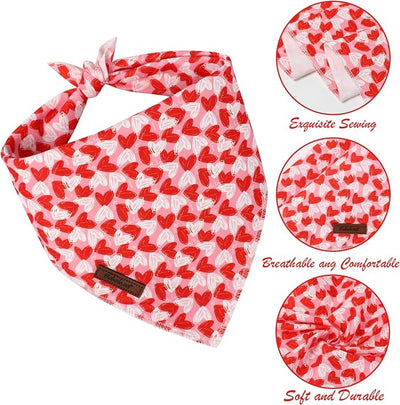 Valentines Dog Bandana - Soft Couple Heart Dog Neck Scarf, Cute Pet Bib for Medium Large Dogs, Valentine Photo Dogs Cats Prop for Daily Use Parties & Pet Photography L