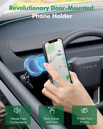 Mag-Safe Phone Mount for Tesla Model 3 2024 2025 – Exclusive Door-Install Magnetic Car Mount for iPhone 16/15/14/13/12, Accessories for Tesla Model 3 Highland