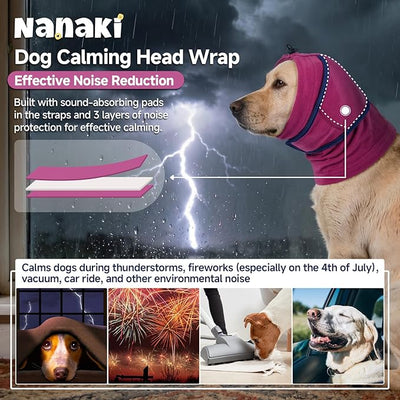 Nanaki Dog Ear Muffs For Fireworks & Thunderstorm, Soft Dog Ear Covers For Bath Grooming, Head Wrap For Ear Hematoma for Vet Visit, Adjustable Quiet Ears for Dogs Noise Protection for Vacuum, Purple L