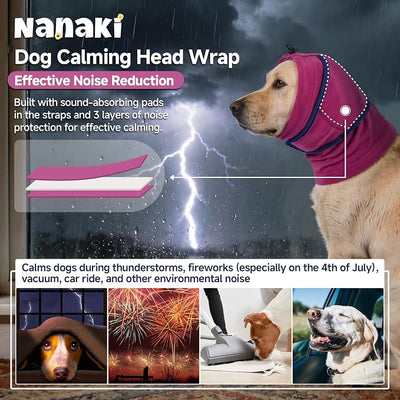 Nanaki Dog Calming Hoodie For Noise Protection, Firework, Thunderstorm-No Shake Ear Wraps For Dogs Anxiety Relief for Separation, Vet Visit, Dog Head Wrap For Ear Hematoma Prevent Scratching, Purple,S