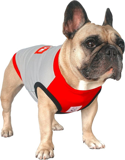 iChoue French Bulldog Summer Cooling Shirt for Dogs UV Sun Protection Vest Sleeveless Stretchy Tank Top English Pug Grey Red - Medium