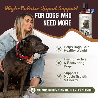 All American Canine Dog Weight Gainer Liquid – High Calorie Dog Food Supplement for Rapid Weight Gain, Mass, and Recovery – Appetite Stimulant – 120 Servings