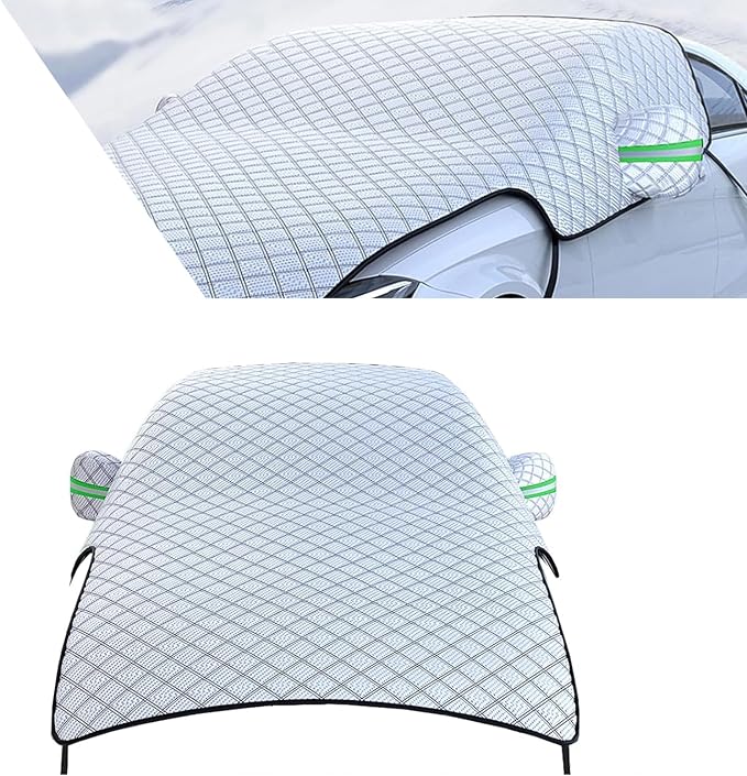 Half Car Cover for Ice and Snow, Windshield Hood Rearview Mirror All-weather Protector, Outdoor and Indoor Foldable Universal Dustproof Cover for Cars (Silver #9.18Ft x 7.87Ft x 4.75Ft)