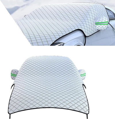 Half Car Cover for Ice and Snow, Windshield Hood Rearview Mirror All-weather Protector, Outdoor and Indoor Foldable Universal Dustproof Cover for Cars (Silver #9.18Ft x 7.87Ft x 4.75Ft)