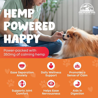 Colorado Dog Company Hemp Calming Chews for Dogs Anxiety Relief - 120 Count - USA Made - 350 MG Per Calming Treat for Dogs