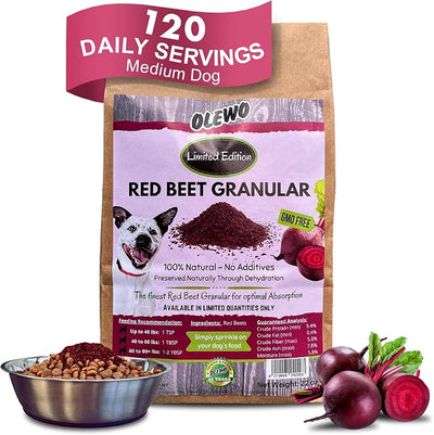 Olewo Red Beets for Dogs Granular – Internal Support Dog Food Topper for Skin Sensitivity and Overall Balance, Prebiotic Fiber and Whole Food Nutrients, 22 oz