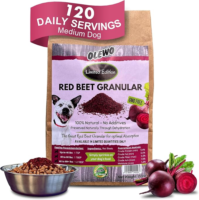 Red Beets for Dogs Granular – Internal Support Dog Food Topper for Skin Sensitivity and Overall Balance, Prebiotic Fiber and Whole Food Nutrients, 22 oz