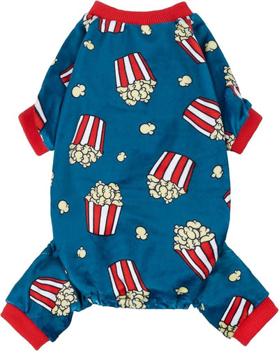 Fitwarm Popcorn Dog Pajamas, Funny Dog Clothes for Small Dogs Boy Girl, Fleece Pet Onesie with Feet, Blue, Red, White, Yellow, XXL