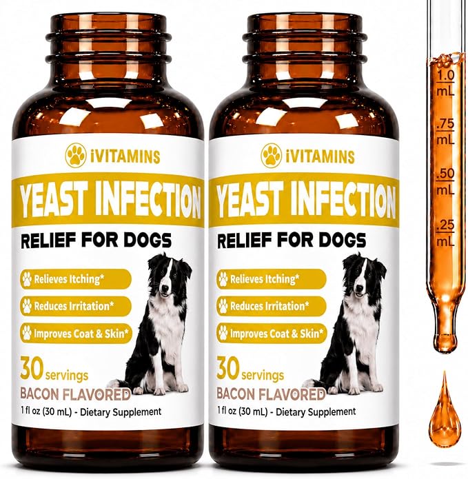 Yeast Infection Treatment for Dogs - Dog Yeast Infection Treatment - Helps Reduce Itching, Irritation, & Paw Licking - 1 fl oz - Bacon Flavor - 2 Pack