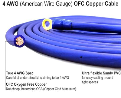 4 Gauge 100% Copper OFC Complete Amplifier Wiring Kit | True Spec 4 AWG (American Wire Guage) for Automotive Car Audio Subwoofer Amp Install (incl Power Ground Cable RCA Speaker Remote Wires)