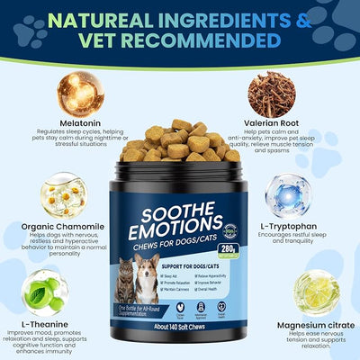 Calming Chews for Dogs, Dog Calming Chews Melatonin Anxiety Relief Bites | Dog Melatonin calming treats, Sleep Aid for Small Medium Large Dogs, Thunder, Noise, Barking, Separation Anxiety, 140 Chews