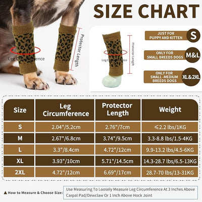 ROZKITCH Dog Leg Wound Cover, 2PCS Front Leg and 2PCS Back Leg Knee, Dog Elbow Wrap, Dog Leg Warmer Wrap Protector, Pet Elastic Knitted Breathable Protective Socks Khaki XL