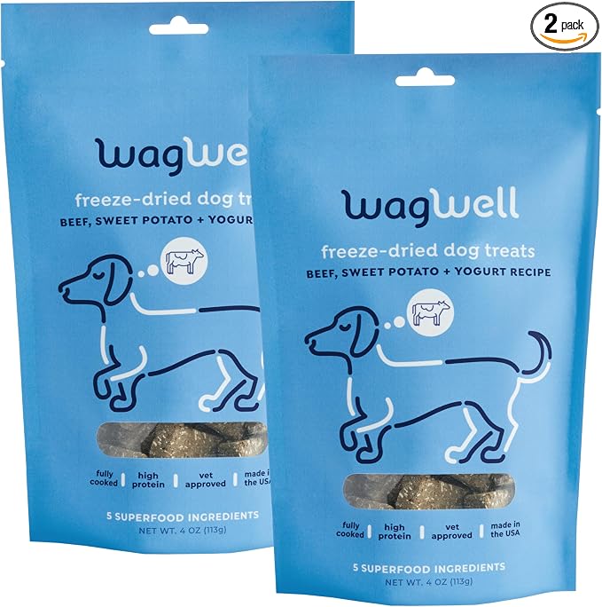 Freeze Dried Dog Treats, Beef + Yogurt + Sweet Potato Flavor | Training Treats, Food Topper, Healthy Snack for Dogs | Human Grade, Grain Free, High Protein | Made in USA | 4 oz Bag, 2 Pack