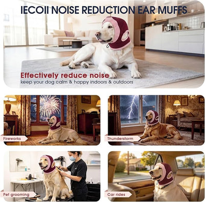 IECOii No Shake Dog Ear Wrap Hematoma for Anxious Dogs,Soft Breathable Ear Cover for Fireworks,Thunderstorms, Grooming & Travel,Adjustable Dog Ear Muffs for Small Medium Large Dogs(Red,S)