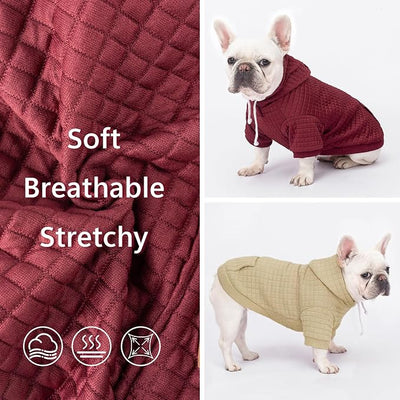2 Pack Dog Hoodie Sweaters for Small Medium Dogs Warm Dog Clothes for Large Dogs Soft Waffle-Like Laminated Sweatshirt Bulldog (Brown+Wine Red, M (Back: 15.5",Chest: 21.6", Neck: 13"))