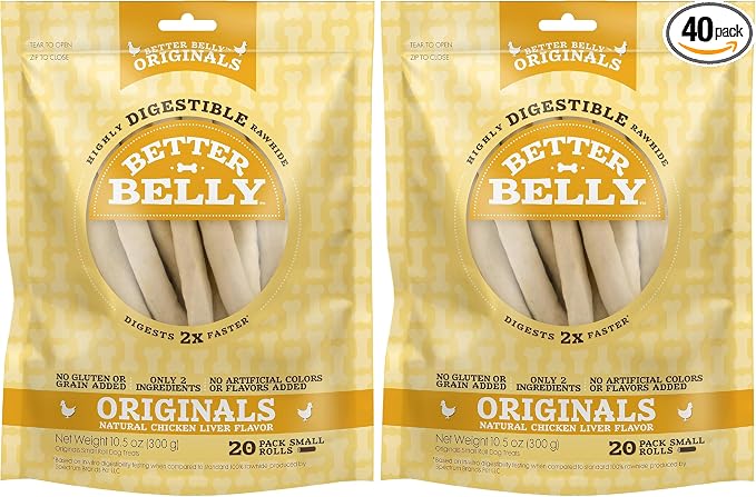 Better Belly Chicken Liver Small Rawhide Rolls, 20-Count (Pack of 2)