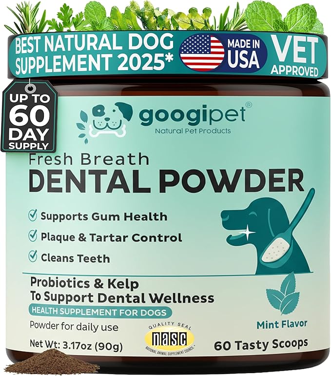 Dental Powder for Dogs Teeth Cleaning - Dog Dental Powder Breath Freshener & Plaque Remover - Tartar Remover for Dogs & Dog Breath Freshener Plaque Off W/Kelp, Parsley, Rosemary, & Mint