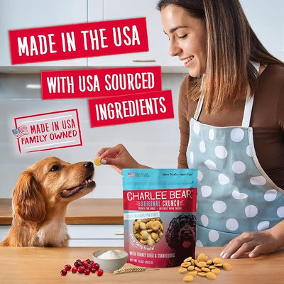 Charlee Bear Original Crunch Dog Training Treats, Turkey Liver & Cranberries, 3 Calories Each, Low Calorie Natural Rewards for Puppies to Adult Dogs, Made in USA, 16 oz (3-Pack)