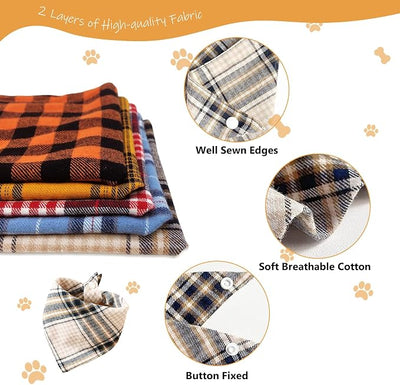 Soft Warm Black and White Plaid Scarf Bandanas for Dogs - Dual Layer Scarf with Button Snap and Soft Cotton Winter Dog Accessories Boy & Girl Pets(Medium)