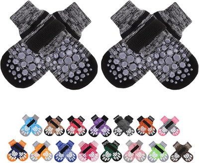 PUPTECK Anti-Slip Dog Socks with Double Sides for Small Medium Large Dogs Hardwood Floors Prevents Licking, Dog Shoes for Hot Pavement Traction Control Paw Protector for Senior Dogs, Striped Black L