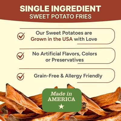 Gaines Family Farmstead Jumbo Sweet Potato Fries for Dogs – 8 oz, Chewy Single Ingredient, Grain-Free Dog Treats, Rawhide-Free Chews, High-Fiber Snacks for Training & Rewards, Made in USA