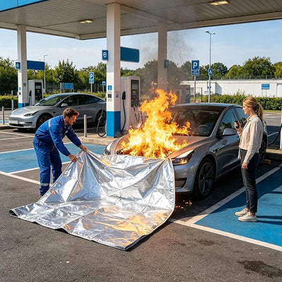 Car Blanket - 1100°C High Melting Point Fiberglass Double | EV Battery Car Thermal Runaway Suppression Cover, Heavy-Duty Welding & Sheet With Storage Bag, Premium Flame