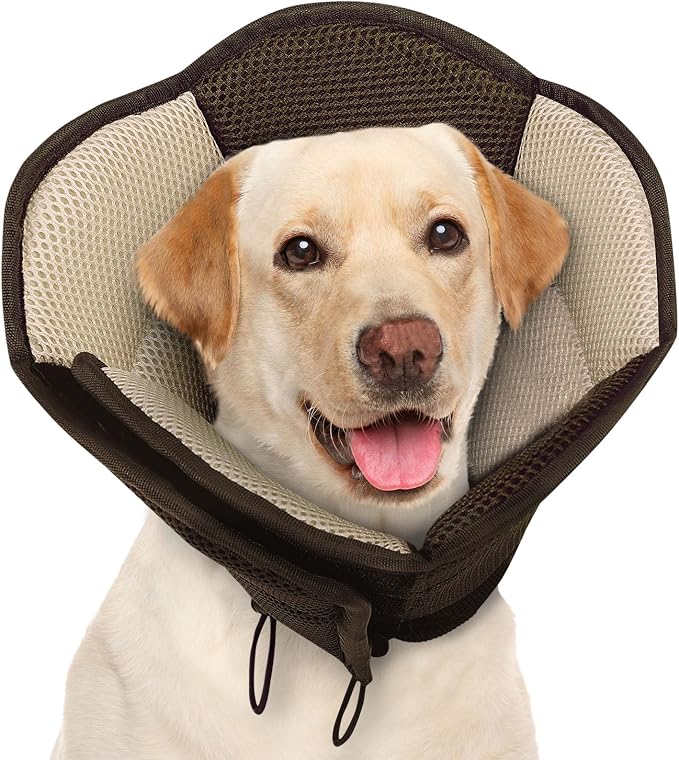 Dog Cone - Foldable Cone for Dogs After Surgery, Adjustable Comfy Cones to Stop Licking, Soft Dog Cone Collar for Large Dogs, Elizabethan Pet E-Collar for Wound Healing, Brown Large