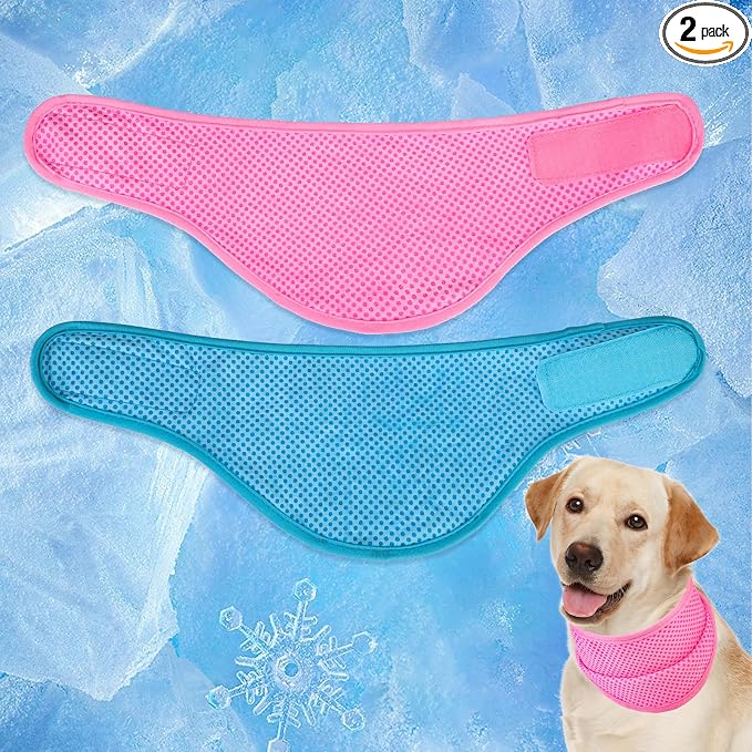 EXPAWLORER Dog Cooling Bandana - 2 Pack Instant Cooling Dog Bandanas, Chill Out Pet Cool Scarf Summer Essentials Ice Neck Cooler Wrap, Prevent Sunstroke for Small Medium Large Dogs, Pink Blue L