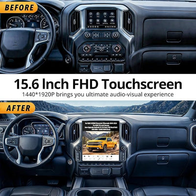 AuCar 836 Android 13 15.6 Inch Touch Screen Car Radio for GMC Sierra Chevrolet Silverado 2019-2025 Head Unit Wireless Carplay Android Auto Multimedia GPS Navigation, 128GB, US 1 Yr Service