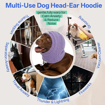 MIGOHI No Shake Ear Wrap for Dogs - Breathable Dog Ear Protection for Hematoma,Stop Shaking & Scratching,Dog Ear Muffs for Grooming, Calming Hoodie for Dogs Separation,Thunderstorms,L,Purple