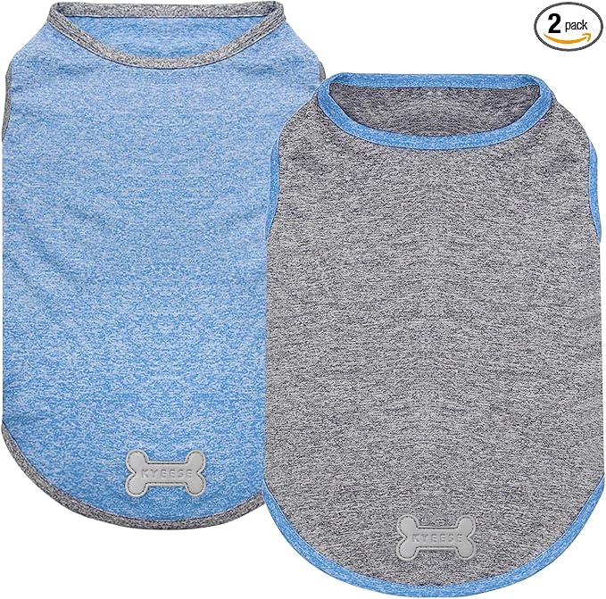 KYEESE 2Pack Dog Shirt, Lightweight Sun Protection Sleeveless Dog T Shirts for Small Medium Dogs Boy, Breathable Pet Reflective Tank Top Summer Dogs Clothes for Outdoor Walking, Grey+Light Blue, XL