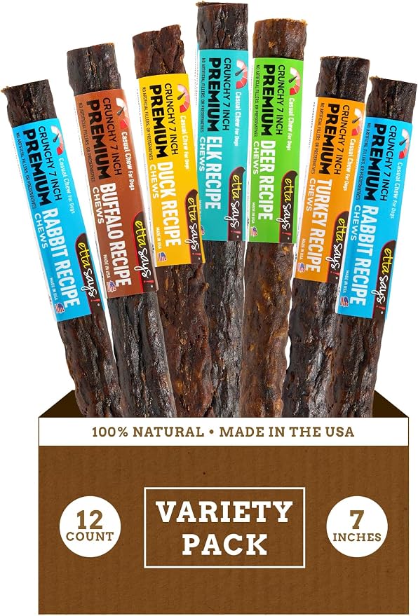 Premium Crunchy Dog Chews 7” Variety Pack - Grain-Free Dog Treats, Good for Teeth, Easy to Digest - Made in The USA (12 Count Pack of 1)