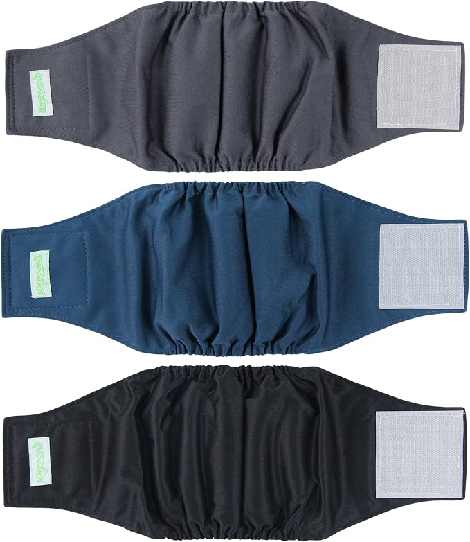 Wegreeco Washable Male Dog Belly Band - Pack of 3 - Washable Male Dog Belly Wrap, Small Doggie Dog Diapers Male for Doggy Puppy (Black, Charcoal, Navy, Small)