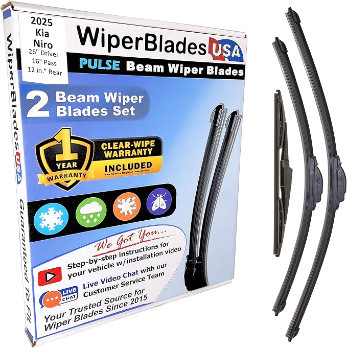WiperBladesUSA Wiper Blades Set w/ 1yr warranty compatible with Kia Niro 2025 Wipers (Set of 3) w/Rear Wiper Pulse Wipers