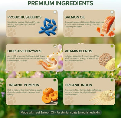 Probiotics for Dogs - Dog Probiotics for Yeast, Itchy Skin and Itchy Ears, Digestive Health, Diarrhea Relief, Gut & Immune Support - with 7 Enzymes, 3 Prebiotics & Omega-3 (Duck 120ct)