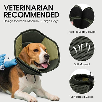 Dog Cone - Soft Cone for Dogs to Stop Licking, Pet E-Collar Alternative After Surgery, Adjustable Pet Recovery Collar for Wound Healing, Army Green Medium