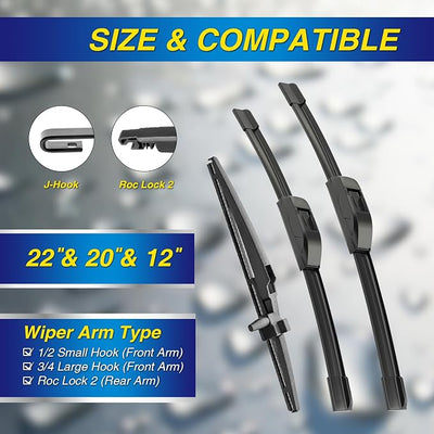5 PLUS® Silicone Windshield Wipers Replacement for 2003 2004 2005 2006 2007 2008 2009 Toyota 4Runner Wiper Blades(Set of 3),Automotive Replacement Windshield Wiper Blades For My Car-22"/20"/12"