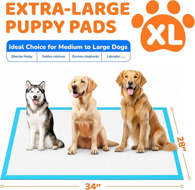 100 Count Puppy Pads Extra Large 28"x34", Super Absorbent Pee Pads for Dogs, Leak-Proof & Quick-Dry, Disposable Wee Wee Pads for Dogs