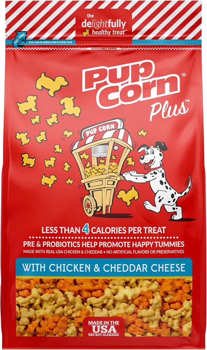 Puffed Dog Treats with Prebiotics and Probiotics - Chicken & Cheddar Cheese (24oz) - Made in USA