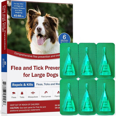 Flea and Tick Prevention for Dogs, 6-Month Supply, Large Dog Flea, Tick & Mosquito Control, Repellent, 44–88 lbs, 24-Hour Protect, Flea Supplements for Dogs