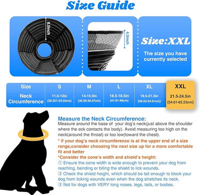 Inflatable Dog Cone Collar,Soft Adjustable Elizabethan Pet Recovery Collar | 2-in-1 Detachable Anti-Licking Shield E-Collar For Large Medium Dogs,Furniture-Friendly Post Surgery Recovery Cone(XXL)
