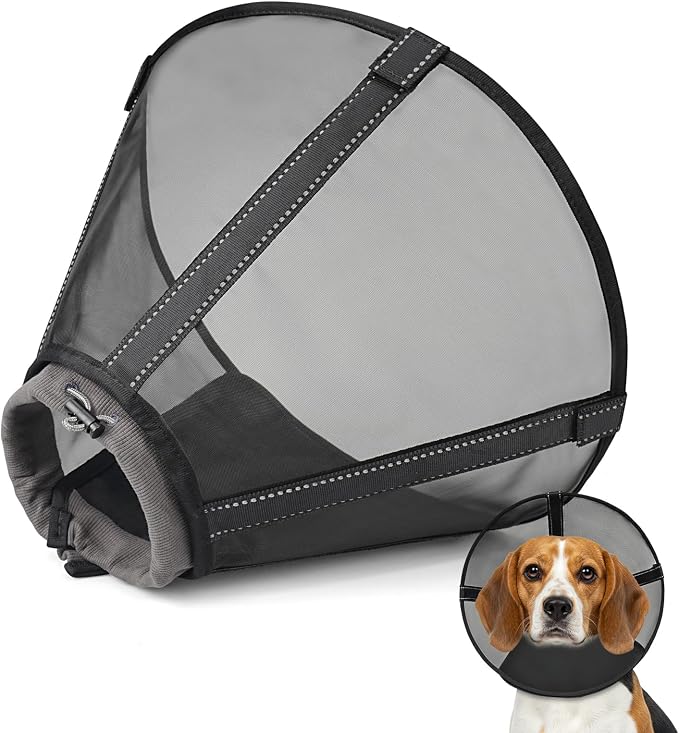 Breathable Mesh Dog Cone Collar for Surgery, Soft Elizabethan Recovery Alternative to Stop Licking,Pet Neck Collar for Large Medium Small Breeds, XXL, Matte Black