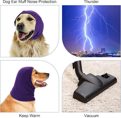 Quiet Ears for Dogs, Rbenxia 1 Piece Dog Ear Cover Hoodies Dog Ear Muffs Headband Noise Ear Protection Warm Winter Ear Scarf (Purple, Medium)