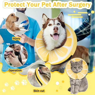 Inflatable Dog Cone Collar for Large Medium Small Dogs, Soft Adjustable Recovery Cone for Dogs Cats,Dog Neck Donut Alternative After Surgery(Lemon,X-Large
